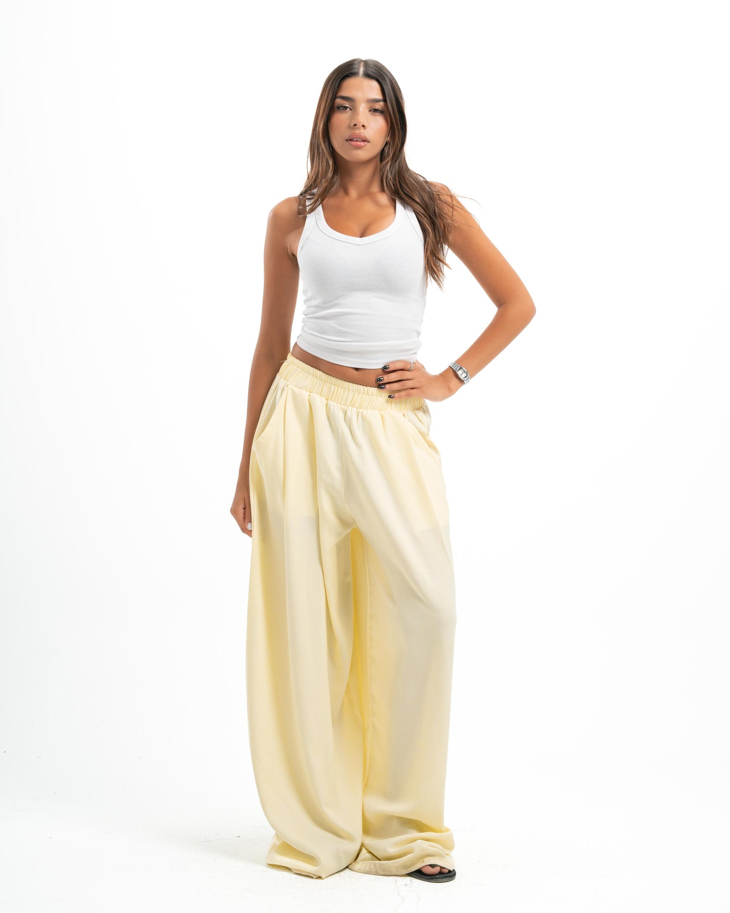 Butter Yellow Pleated Linen Pants