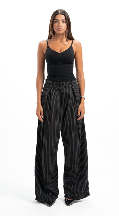 Black Pinstripe Tailored Pants