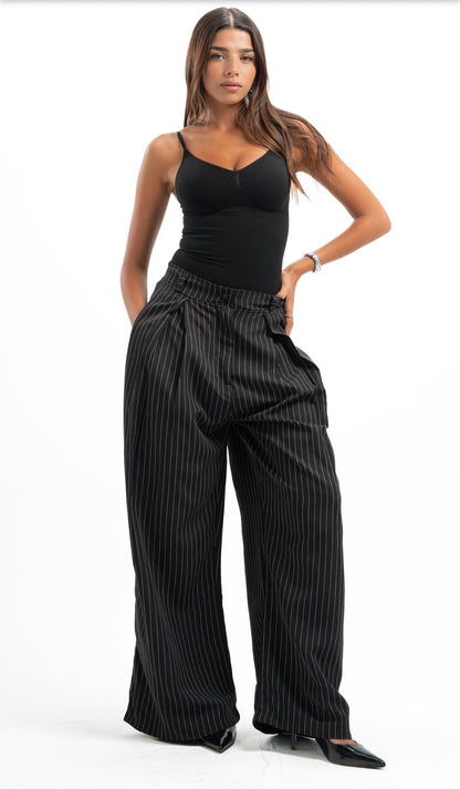 Black Pinstripe Tailored Pants