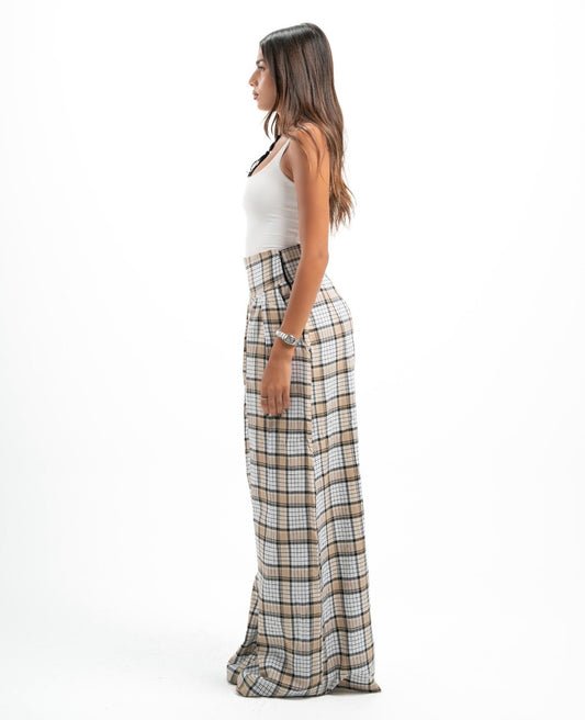 Yellowish Beige Plaid Pants