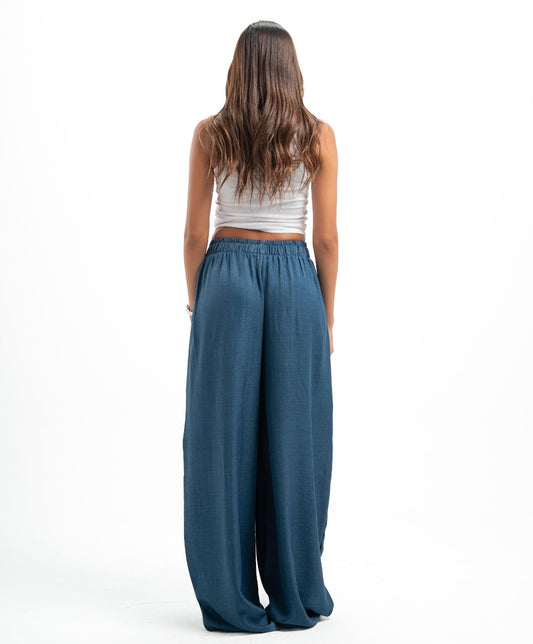 Blue Pleated Linen Pants