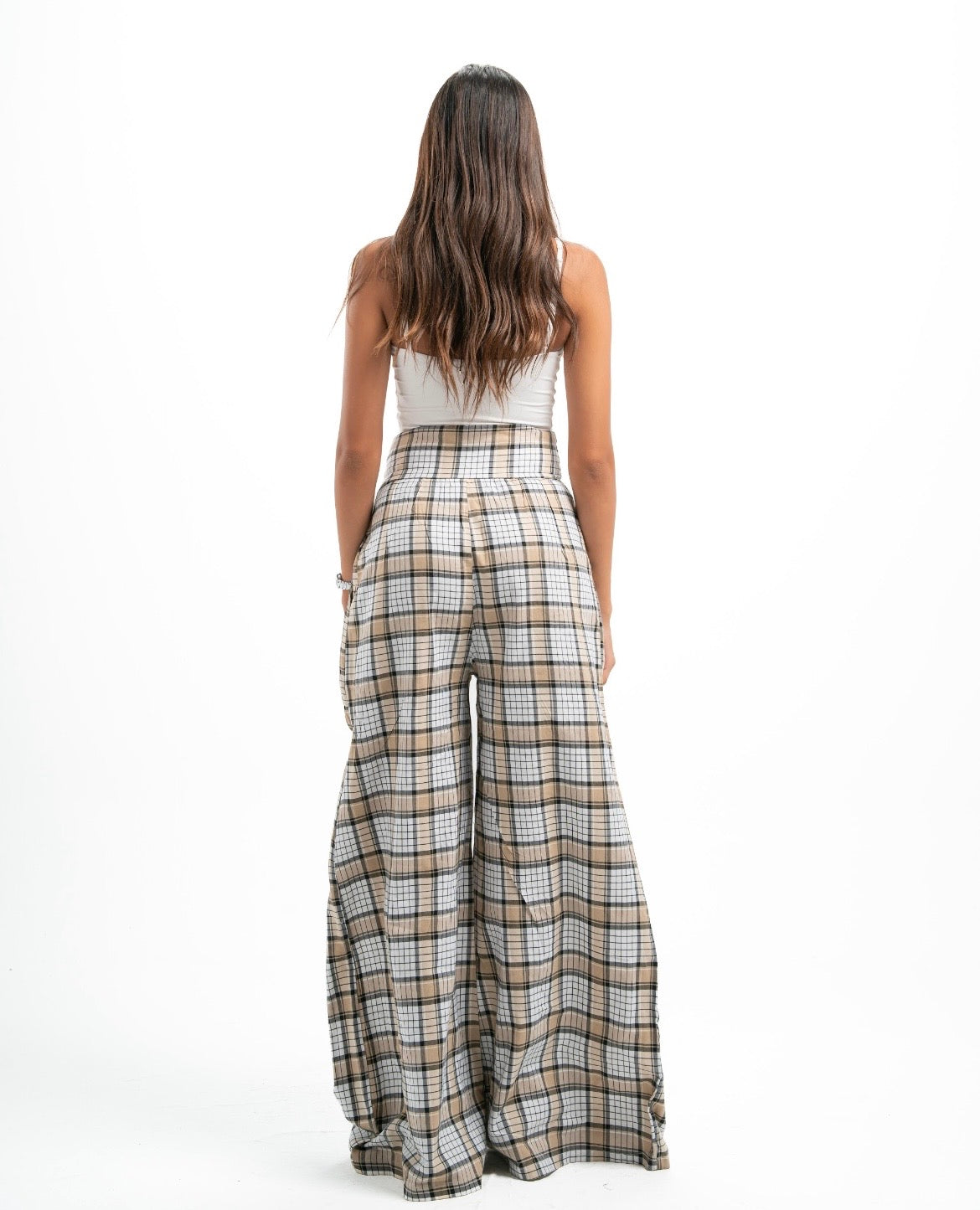 Yellowish Beige Plaid Pants