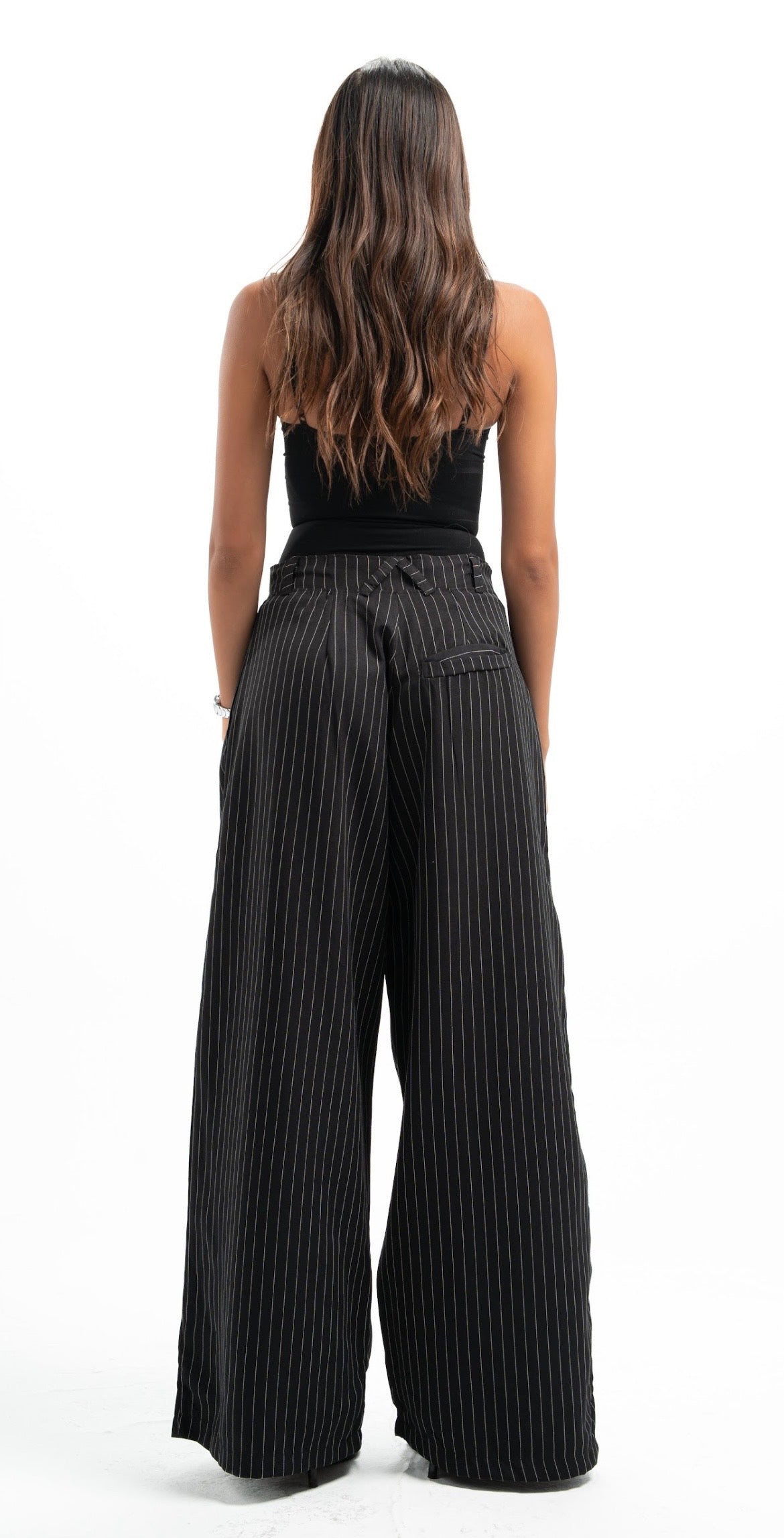 Black Pinstripe Tailored Pants