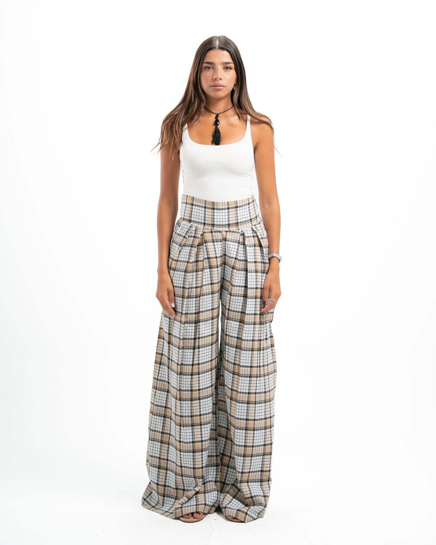 Yellowish Beige Plaid Pants