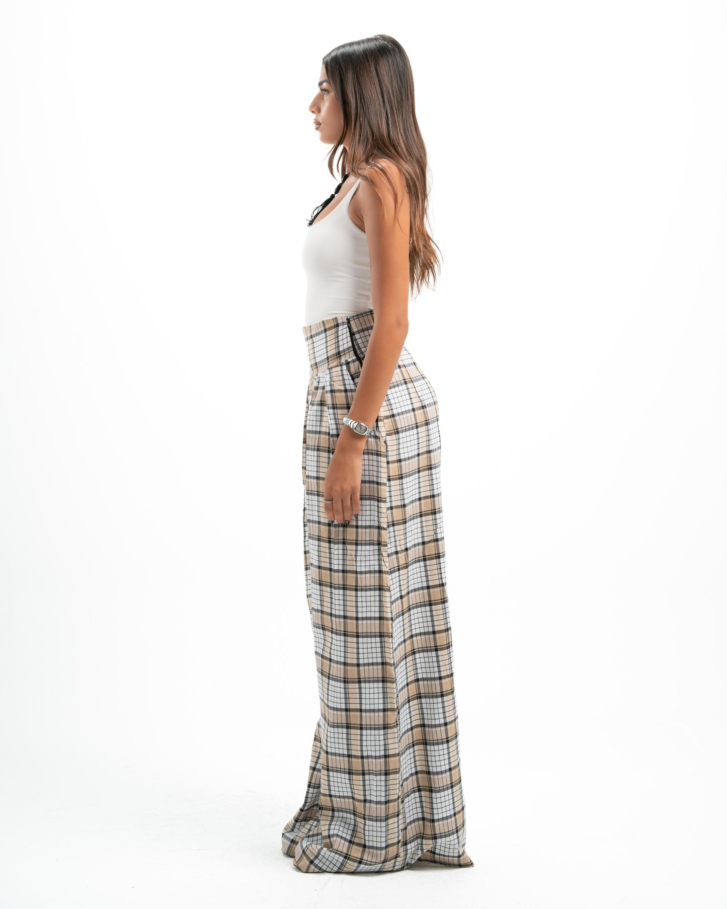 Yellowish Beige Plaid Pants