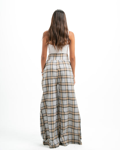 Yellowish Beige Plaid Pants