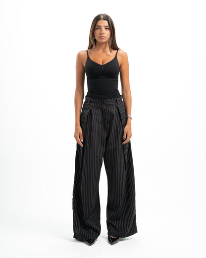 Black Pinstripe Tailored Pants