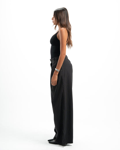 Black Pinstripe Tailored Pants