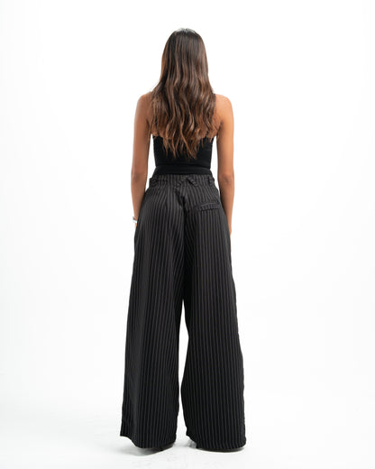 Black Pinstripe Tailored Pants