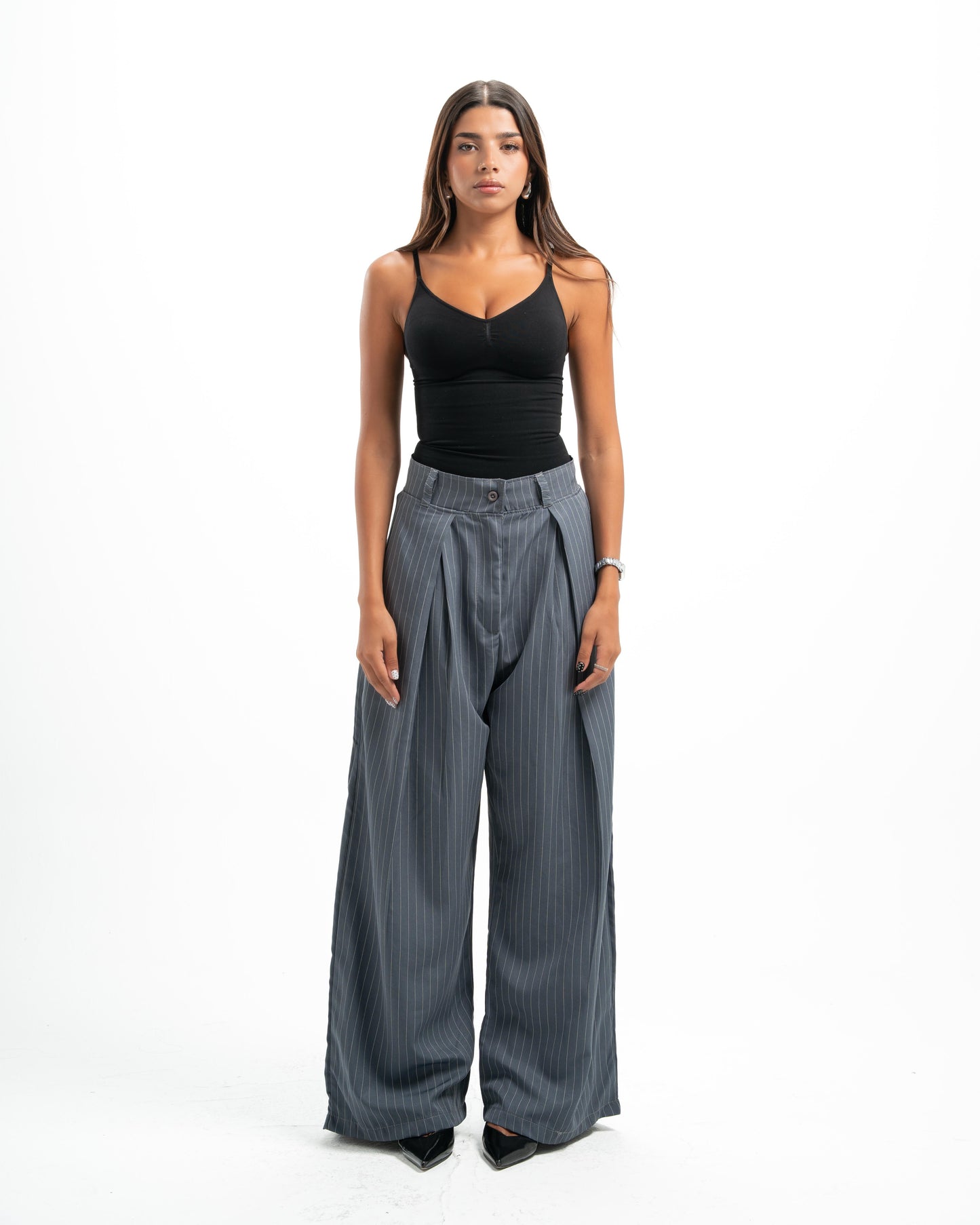 Grey Pinstripe Tailored Pants