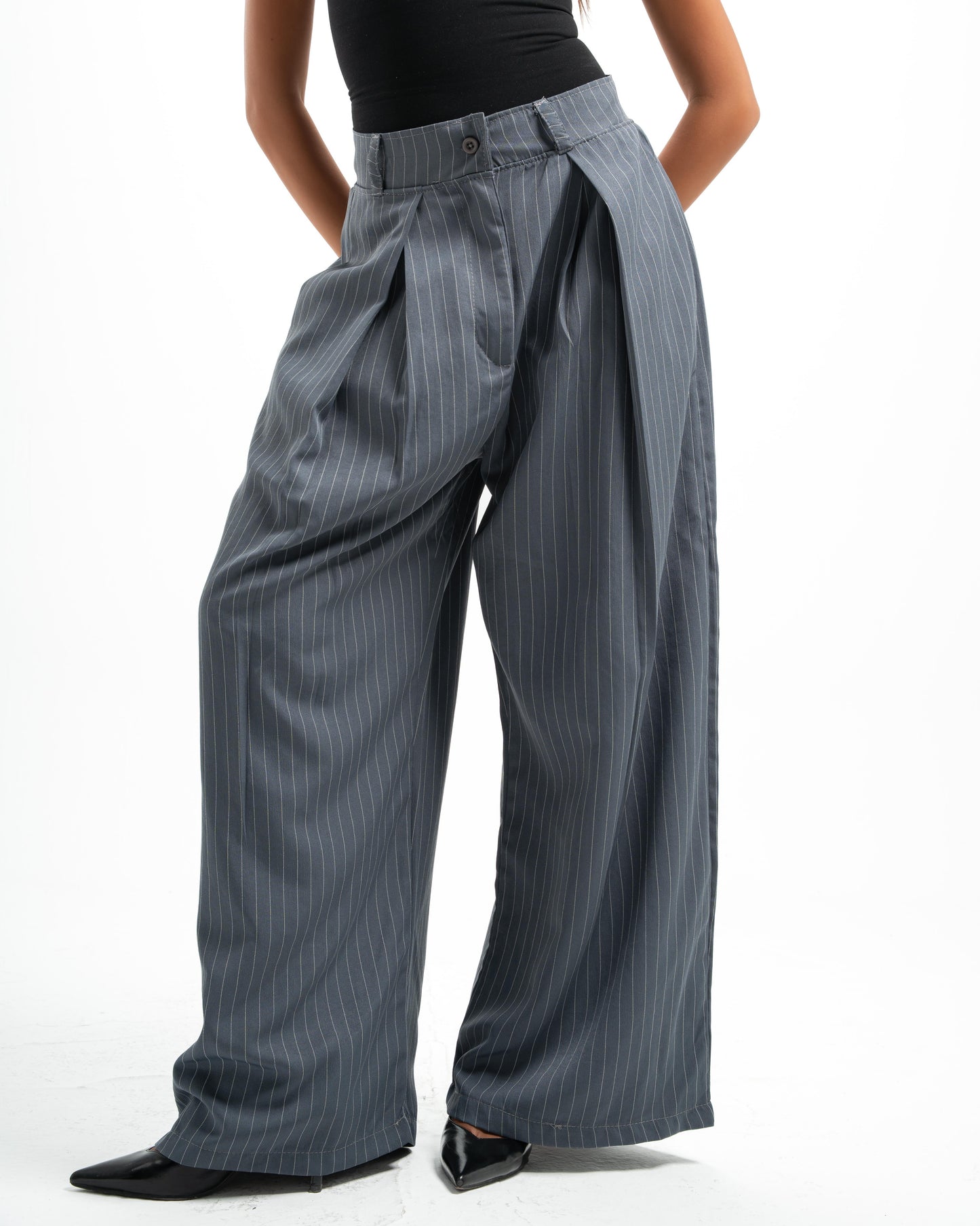 Grey Pinstripe Tailored Pants