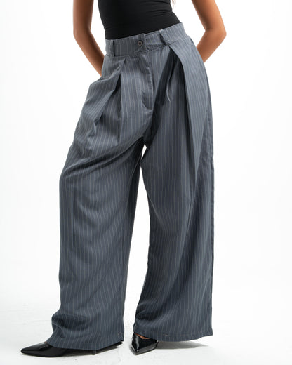 Grey Pinstripe Tailored Pants