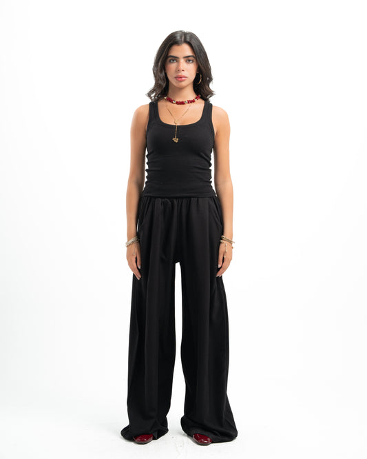 Black Pleated Linen Pants