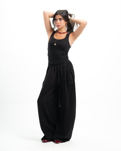Black Pleated Linen Pants