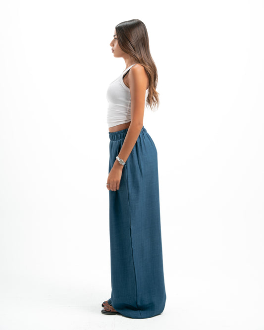 Blue Pleated Linen Pants