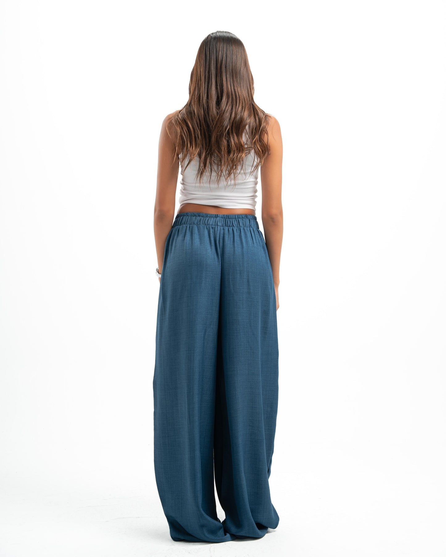 Blue Pleated Linen Pants