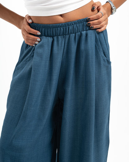 Blue Pleated Linen Pants