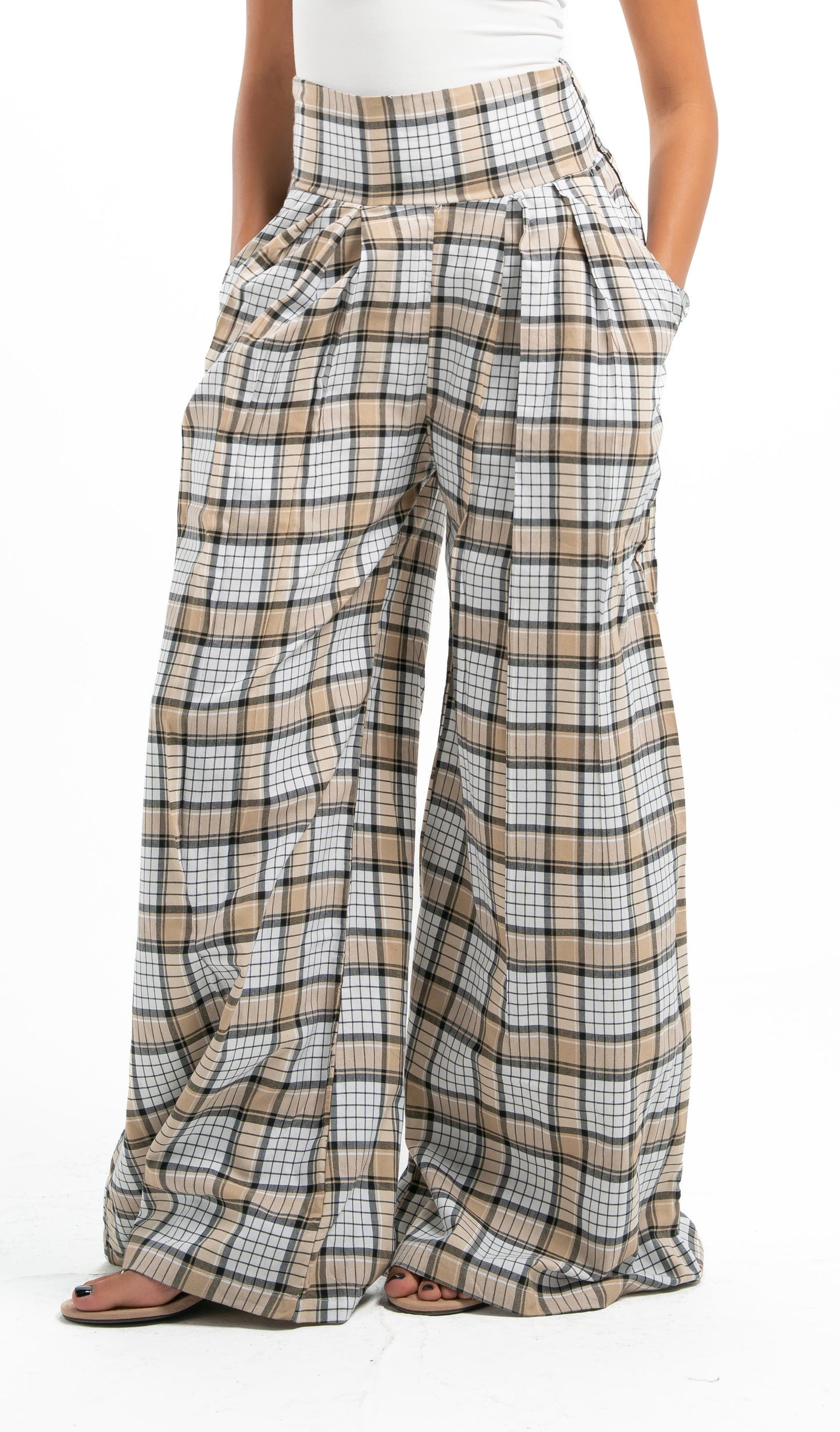 Yellowish Beige Plaid Pants