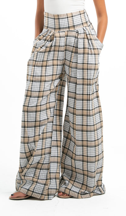 Yellowish Beige Plaid Pants