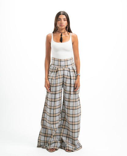Yellowish Beige Plaid Pants
