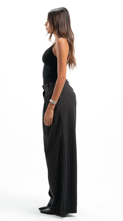 Black Pinstripe Tailored Pants