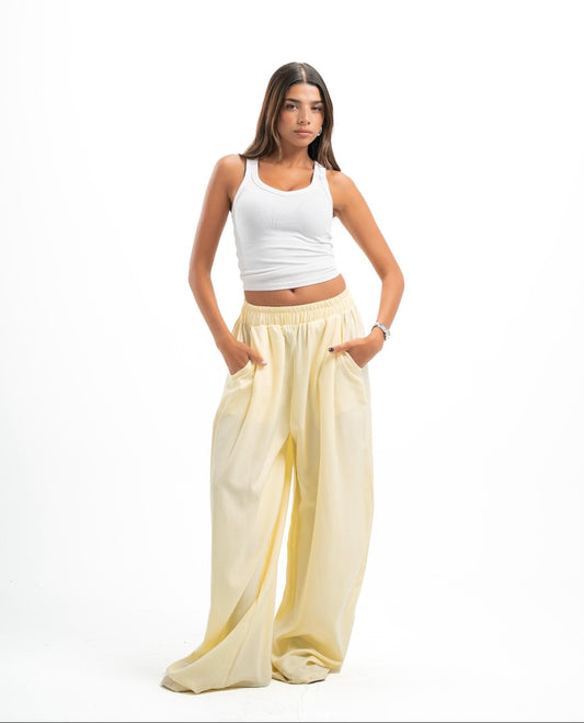 Butter Yellow Pleated Linen Pants